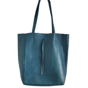 Teal pebbled leather tote bag